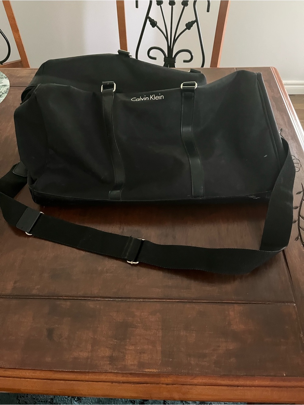 Calvin Klein Black Canvas Duffel Bag with Shoulder Strap